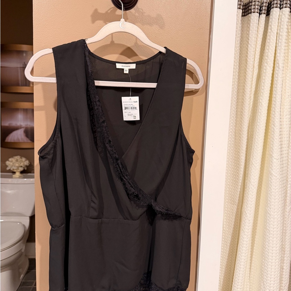Pleione Black Blouse with Lace Detail